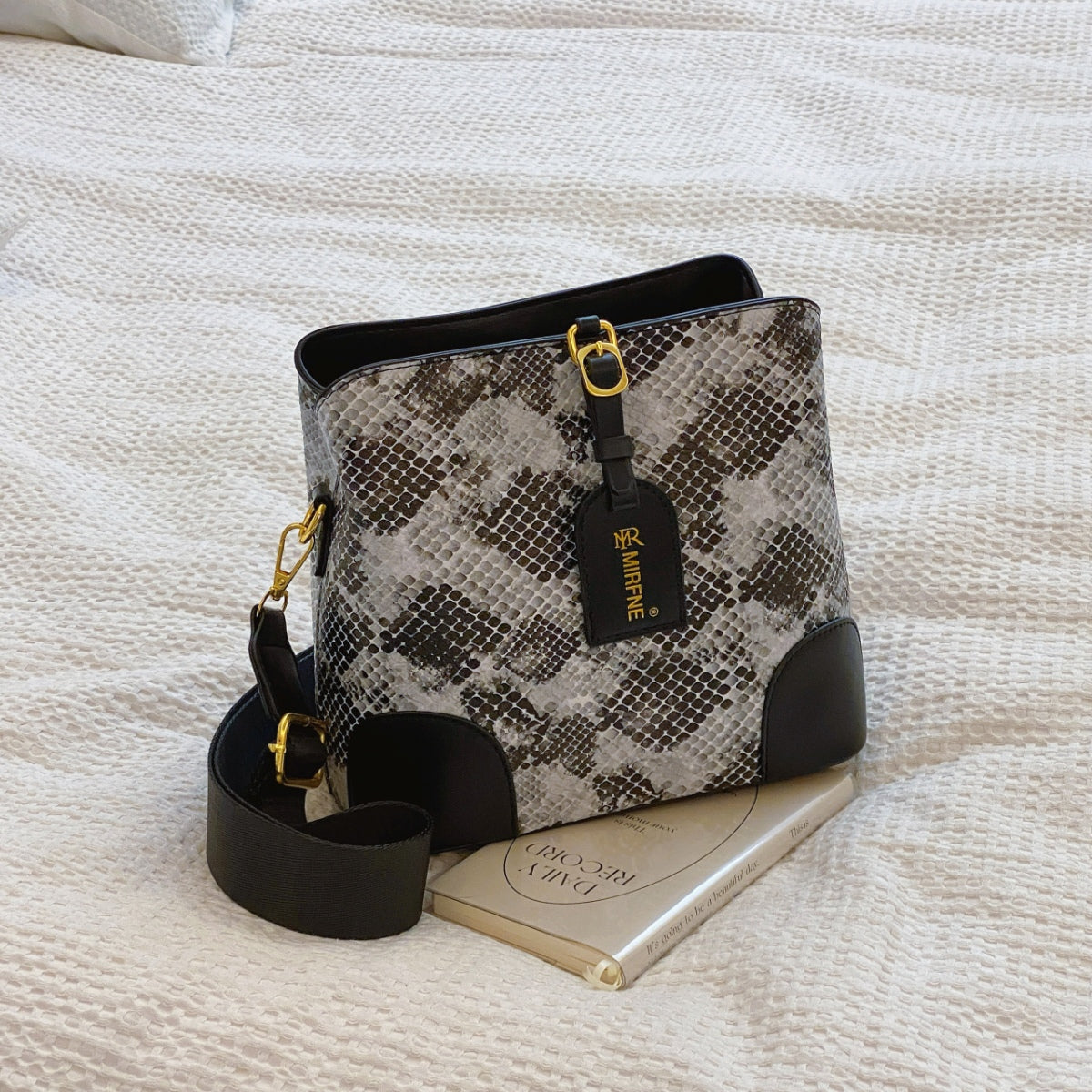 PU Leather Snakeskin Print Crossbody Bag