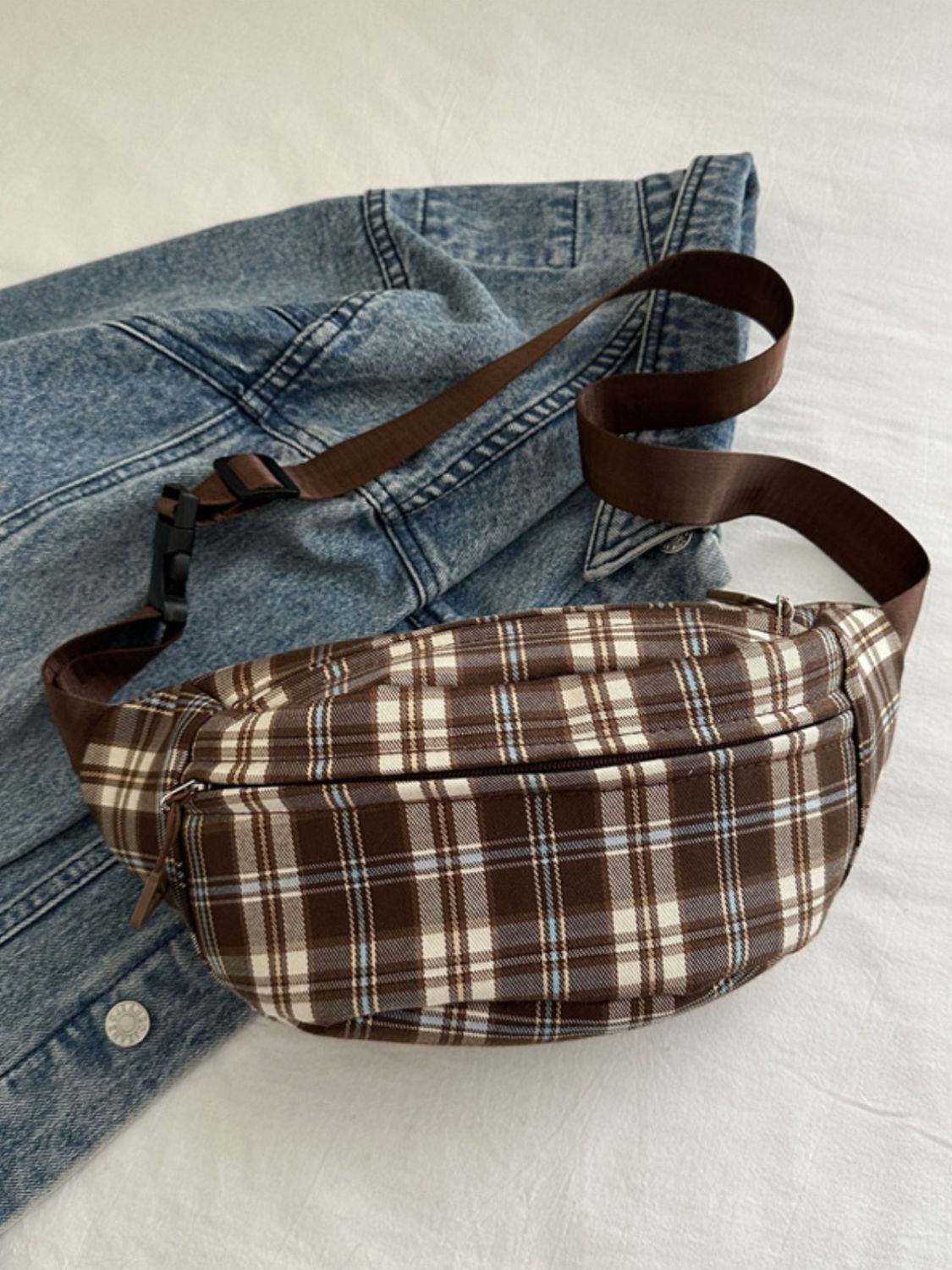 Plaid Adjustable Strap Crossbody Bag