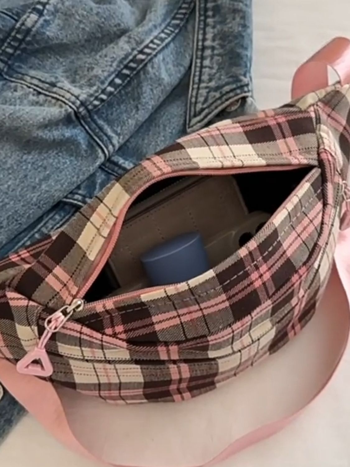 Plaid Adjustable Strap Crossbody Bag