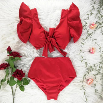 2024 New High Waist Bikini Swimwear Women Swimsuit Push Up Bikinis Women Bathing Suit Biquini Ruffle Bikini Summer Beach Wear