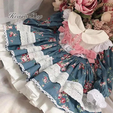 Spanish Vintage Palace style Princess Dress For Girl Lolita Sweet Cute Lace Spliced Dress Modis kids Clothes Vestidos Y3626