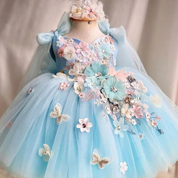 Girls Butterfly Flower Princess Dress Luxurious and Elegant Mesh Fluffy Dress Sweet Lolita Dress Carnival Performance Costume