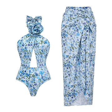 2024 Sexy 3D Flower Bikini Set Solid Retro Cut Out One Piece Swimwear Women Swimsuit Brazilian Biquini Lady Bathing Suit
