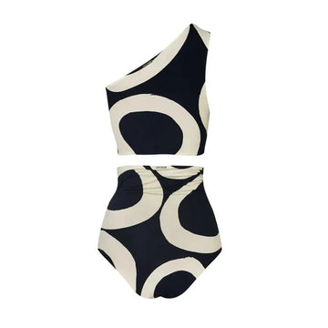 Bestway Black and White Print High Waist One Shoulder Bikini Set and Beach Skirt Swimwear Bathing Suits for Women 2023 Wholesale