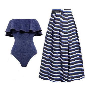2024 One Piece Swimsuit and Skirt Swimwear Women Bandage Bodysuit Monokini High Leg Swim Suit Bathing Suit Beachwear