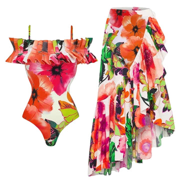 2024 Women's swimsuit  set off  Shoulder Strap With Ruffles One Piece 2 pieces  Swimwear Women Beachwear Bathing suit bikini