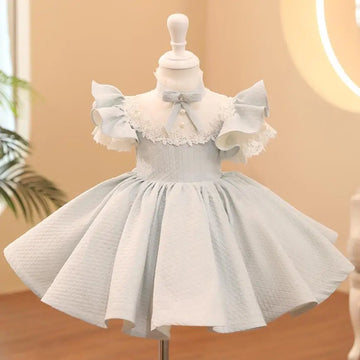 Baby Spanish Lolita Princess Ball Gown Lace Bow Design Birthday Party Christening Clothes Easter Eid Dresses For Girls A1370