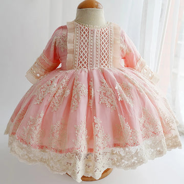3PCS Autumn New Spanish Lolita Princess Dress Lace Stitching Sweet Cute Dresses For Girl 12M-6T