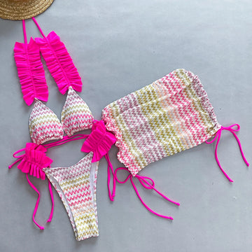 3 Pieces Bikini Women Swimsuit 2024 Female Swimwear Sexy Beachwear Swimming Suit Bathing Suit Bikini Set Skirt Zigzag Biquini