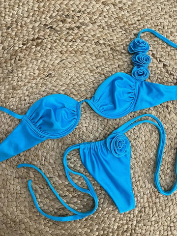 2024 Flower Bikini Set Brazilian Biquini Low Waist Swimwear Push Up SwimSuit Women Solid Swimwear Sexy Beach Wear Female