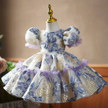 2024 Evening Wedding Formal Dress for Children Luxury Birthday Party Short Gowns Flower Girls Princess Embroidery Dresses Kids