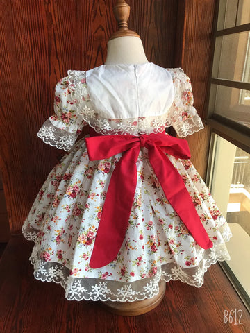 0-12Y Baby Girl Summer Red Rose Floral Turkish Vintage Lolita Princess Ball Gown Dress for Birthday Holiday Casual Eid
