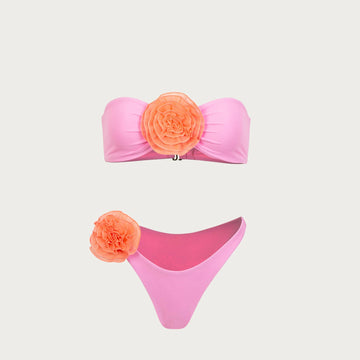 2024 Sexy 3D Flower Bikini Swimwear Women Swimsuit Soild Halter Bikini Set High Cut Bandage Bathing Suits Summer