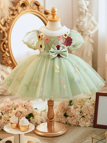 2024 Party Dress for Girl Infants Luxurious Princess Fairy Green Dresses Kids Flower Banquet Ball Gown Children Clothes 12 Years