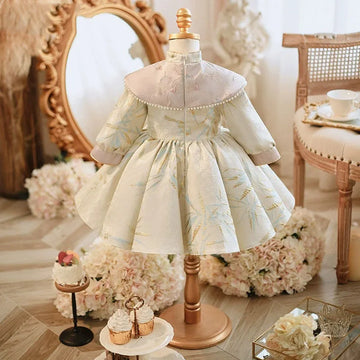 2024 New Children's Evening Gown Pearls Shawl Design Kids Wedding Birthday Baptism Eid Party Girls Dress A3407