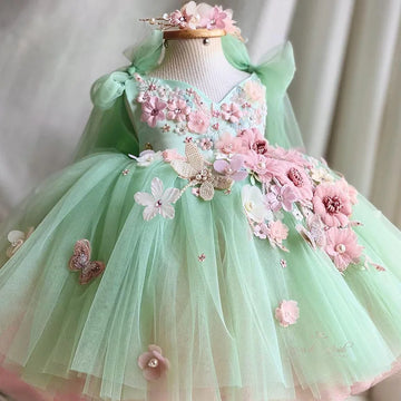 Girls Butterfly Flower Princess Dress Luxurious and Elegant Mesh Fluffy Dress Sweet Lolita Dress Carnival Performance Costume