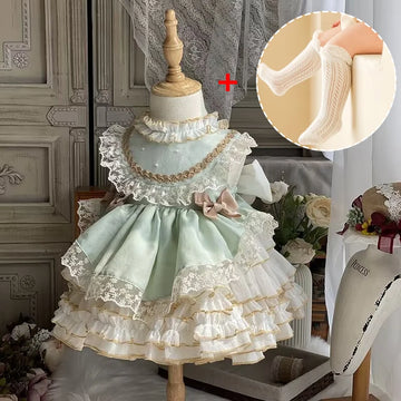 2024 Vesidos Toddler Girl Baby Lace Lolita Dress Wedding Party Girl Princess Dress Baby 1st Birthday Prom Evening Dress