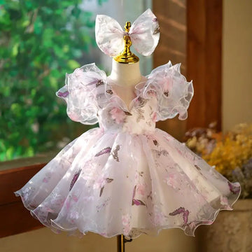 Children's Princess Evening Gown Fashionable Printed Ruffle Design Wedding Birthday Baptism Easter Eid Party Girls Dresses A2598