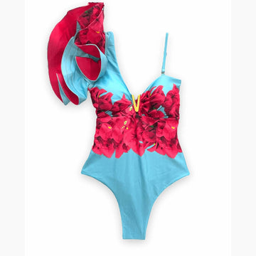 Ashgaily 2023 Ruffle One Piece Swimsuit Women Swimwear with Belt Push Up Monokini Swim Suit Print Bathing Suit Beachwear