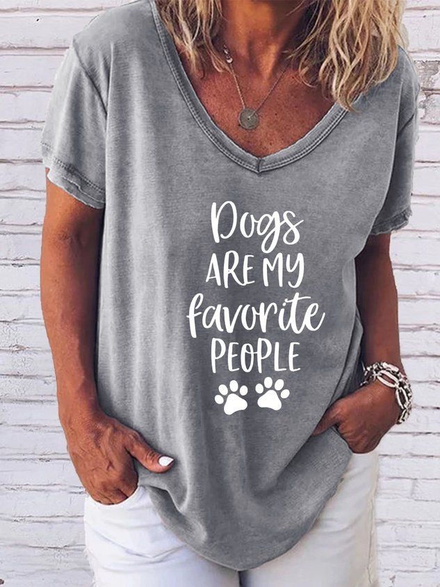 Dogs Are My Favorite People Graphic V-neck Tee - Outlets Forever