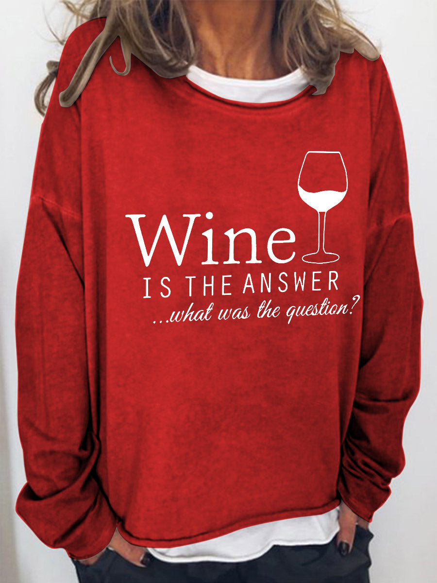 Women Wine Is The Answer Long Sleeve Top - Outlets Forever