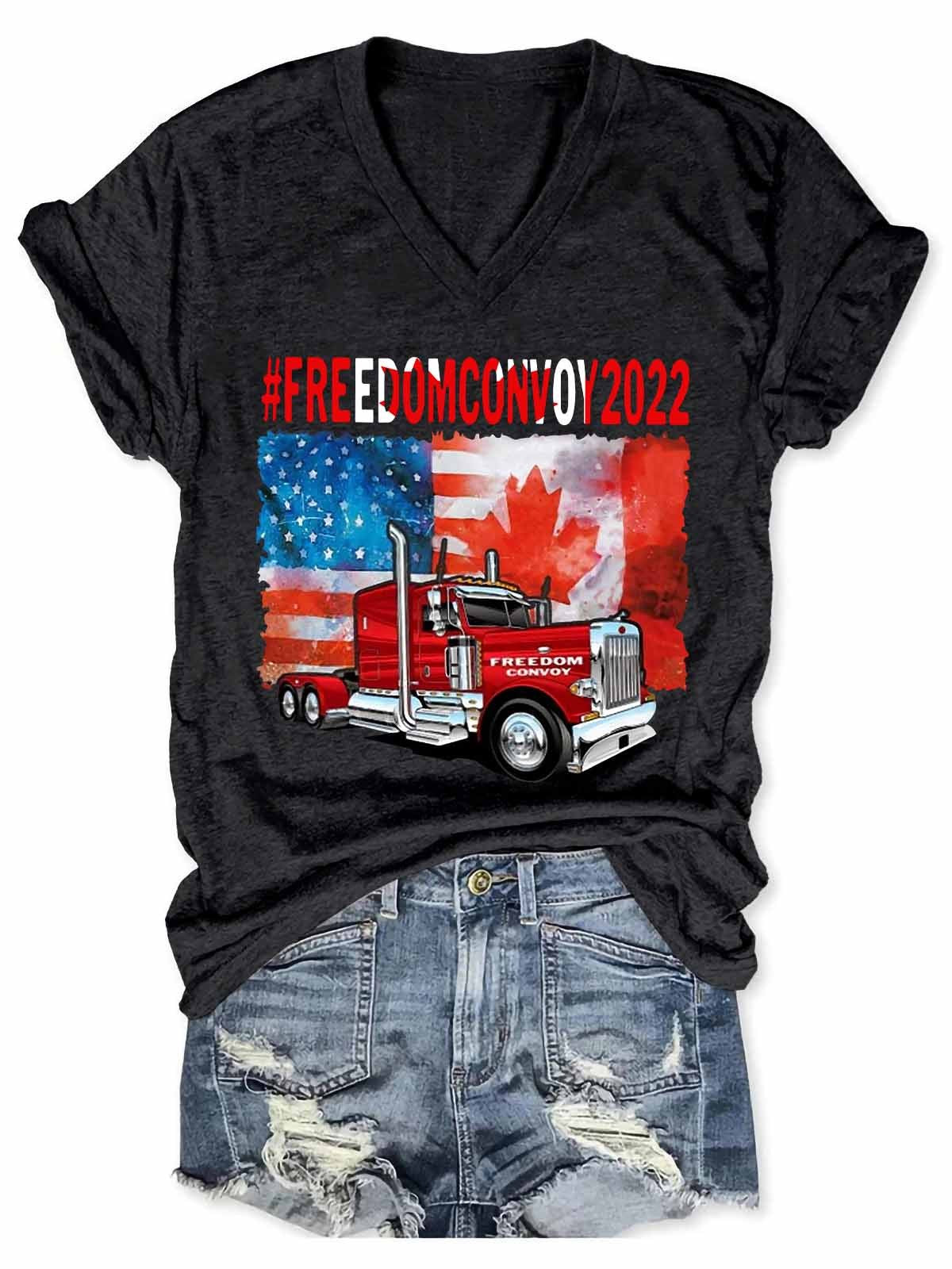 Women Freedom Convoy 2022 V-Neck T-Shirt - Outlets Forever