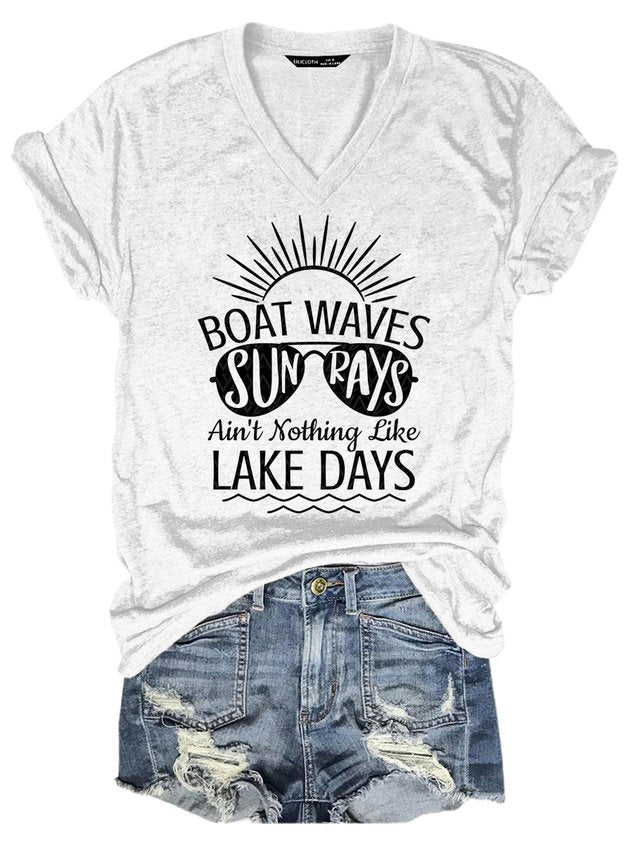 Boat Waves Sun Rays Ain't Nothing Like Lake Days Lake Life Tee - Outlets Forever