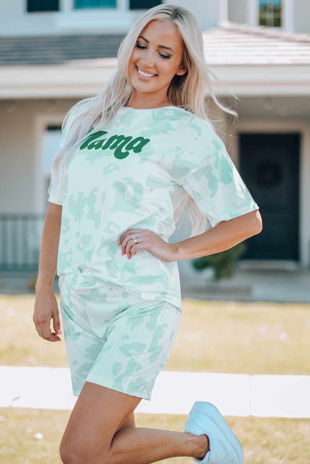 Women Printed Letter Graphic Lounge Set - Outlets Forever