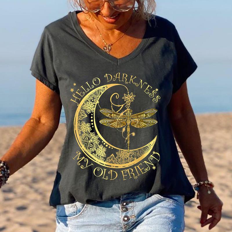 Women Hello Darkness My Old Friend Graphic Tee - Outlets Forever