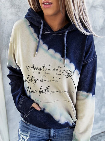 Women Accept What Is Dandelion Print Casual Hooded Tie-Dye Sweatshirt