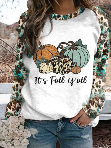 Women Ethnic Western It's Fall Yall Pumpkin Print Sweatshirt