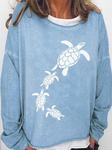 Women Sea Turtle Letter Long Sleeve Top