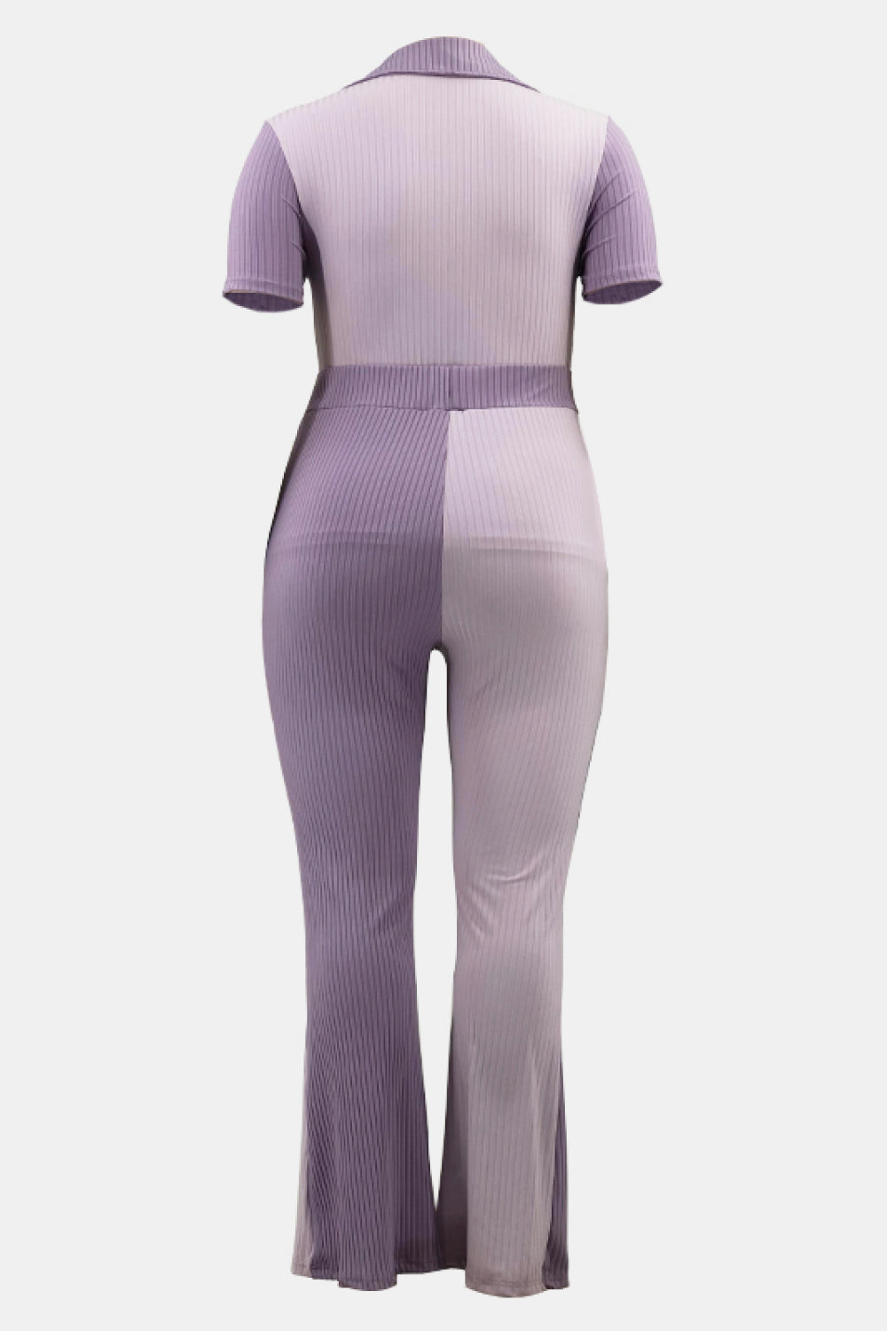 Plus Size Two-Tone Ribbed Top and Drawstring Pants Set - Outlets Forever