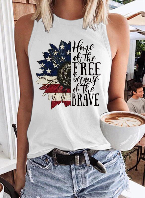 Sunflower American Flag Home Of The Free Because Of The Brave Tank Top - Outlets Forever