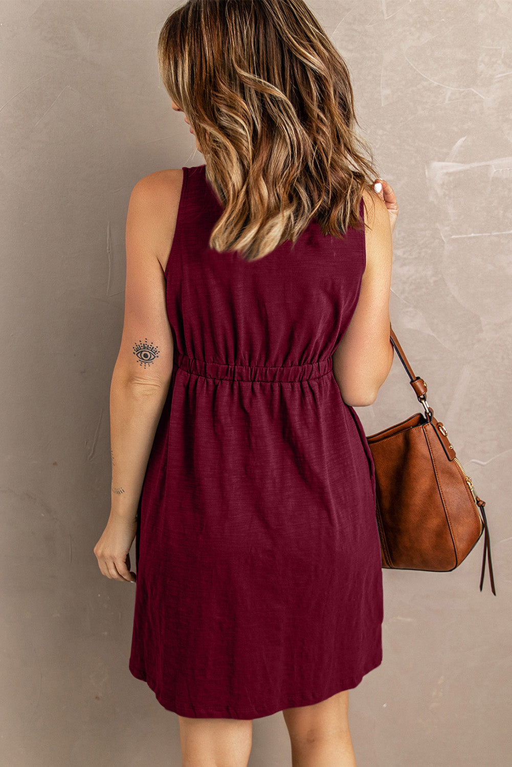 Button Front Empire Waist Sleeveless Slit Dress - Outlets Forever