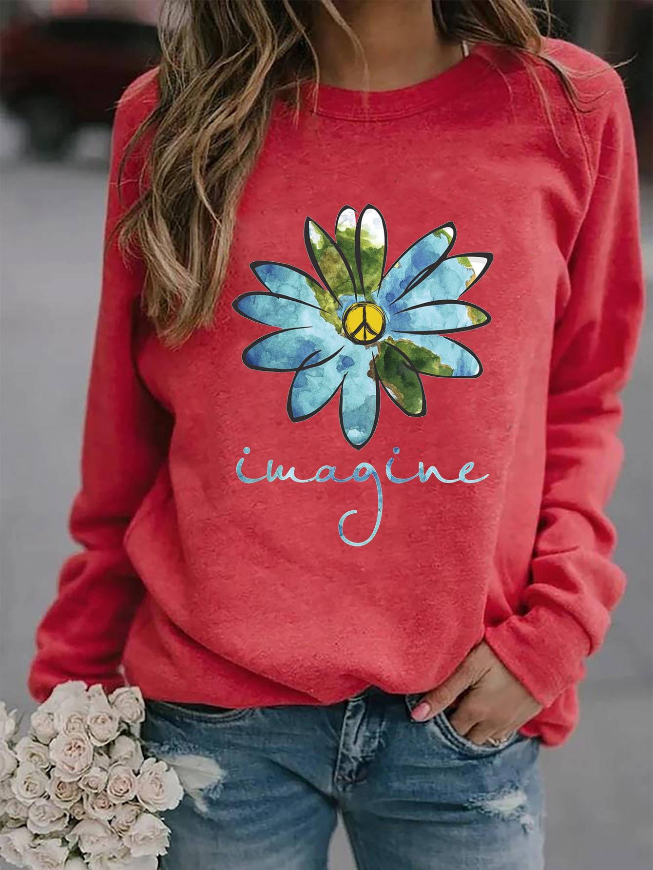 Imagine Peace Flower Women’s Sweatshirt - Outlets Forever