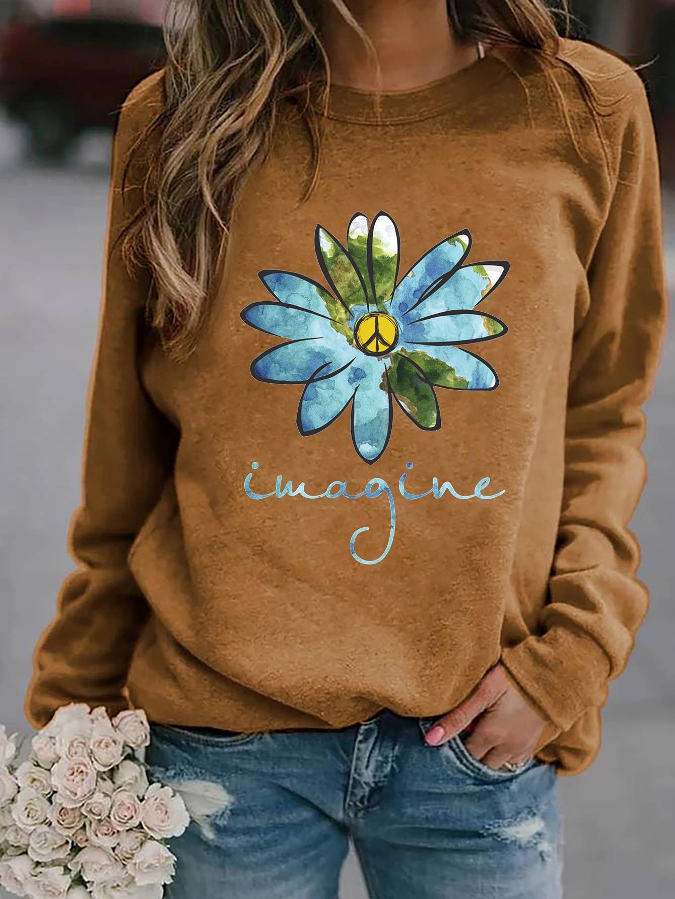 Imagine Peace Flower Women’s Sweatshirt - Outlets Forever