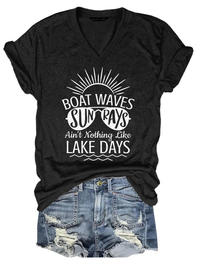 Boat Waves Sun Rays Ain't Nothing Like Lake Days Lake Life Tee - Outlets Forever