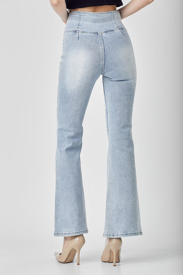 RISEN Crossover Waist Pull-On Flare Jeans