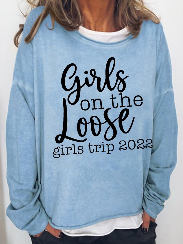 Women Girl on the Loose Girl's Trip Letter Long Sleeve Top - Outlets Forever