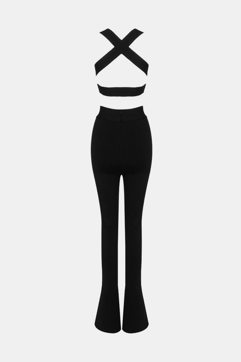 Two-Tone Crisscross Cropped Top and Slit Flare Pants Set - Outlets Forever