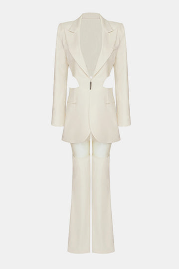 Cutout Blazer and Spliced Mesh Pants Set