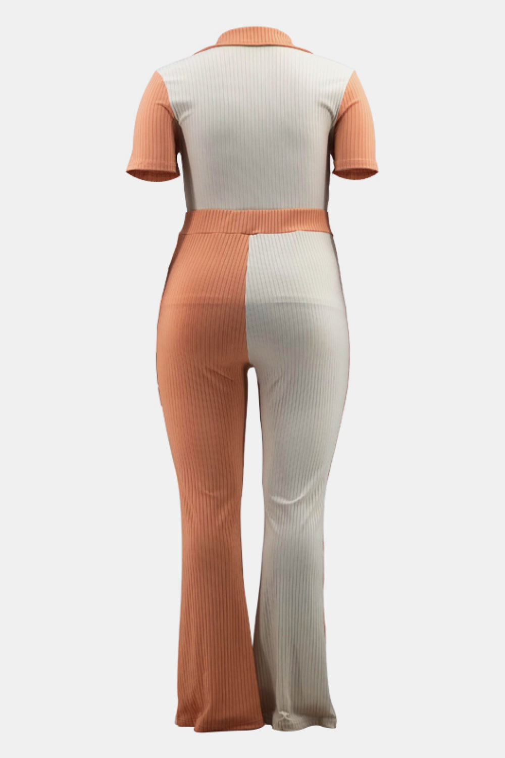 Plus Size Two-Tone Ribbed Top and Drawstring Pants Set - Outlets Forever