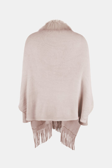 Faux Fur Trim Fringe Hem Poncho