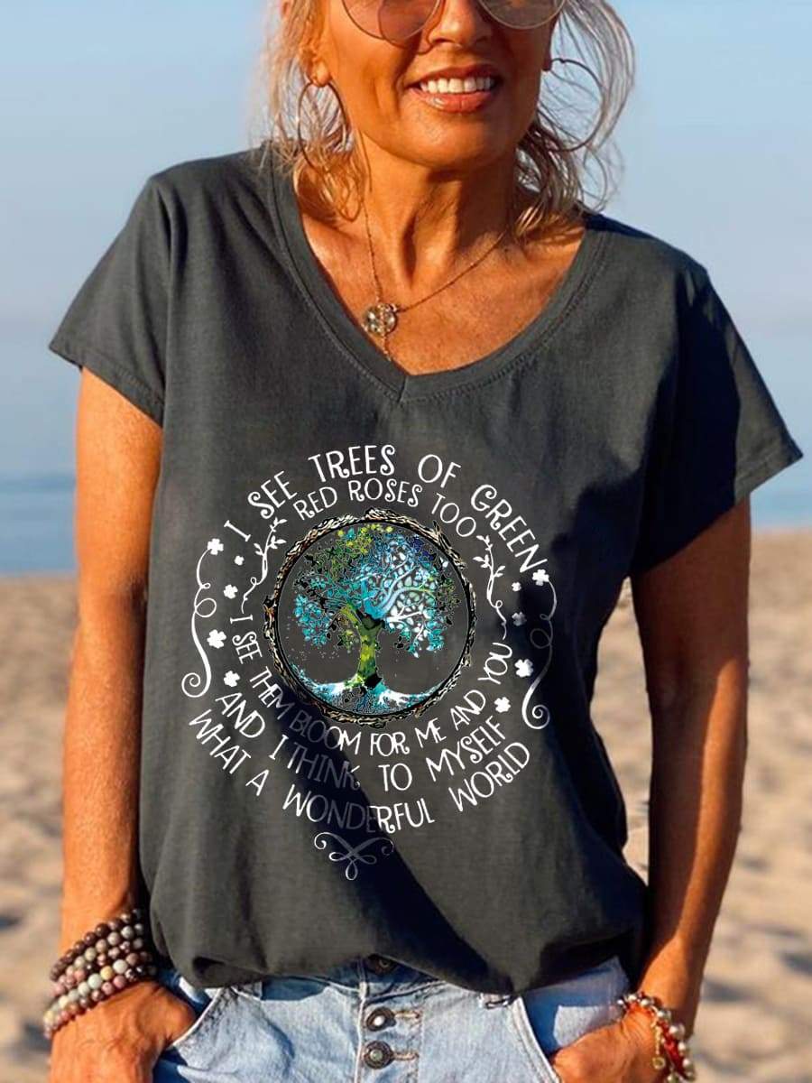 I See Trees Of Green Red Roses Too Printed Graphic Tee - Outlets Forever