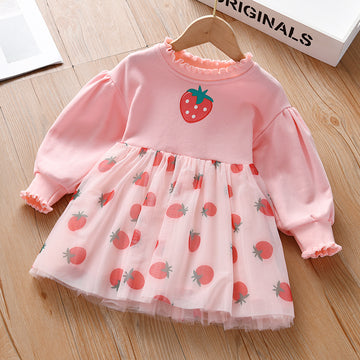 Cute Baby Strawberry Print Mesh Skirt Children's Dress Princess Skirt Loose