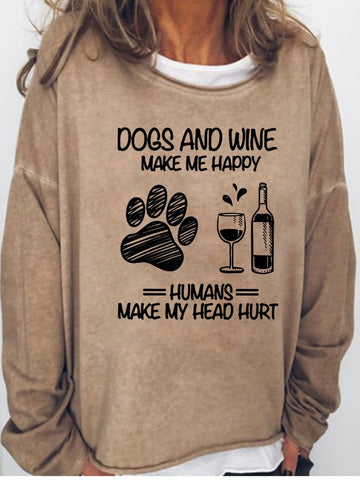 Dog And Wine Letter Long Sleeve Top