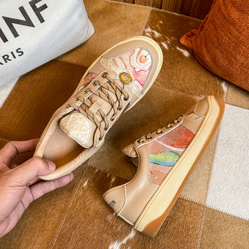 Casual sports shoes leather lace-up flat-bottomed old dirty shoes