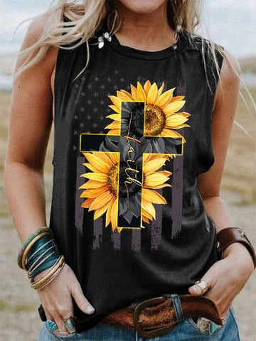Women Summer Faith Sunflower Graphic Tank Top - Outlets Forever