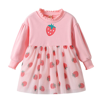 Cute Baby Strawberry Print Mesh Skirt Children's Dress Princess Skirt Loose